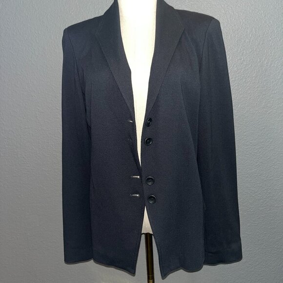 EILEEN FISHER CHARCOAL GRAY STRETCH KNIT CAREER BLAZER - EUC - SIZE MEDIUM - Picture 1 of 13